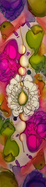 Free abstract flower art bookmark featuring a pink, white, and green abstract floral design